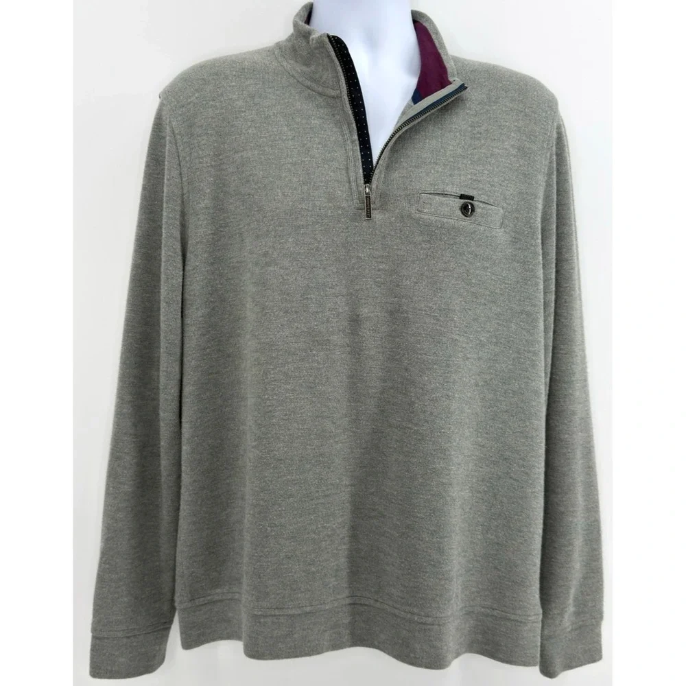 Ted Baker Valerio Mens 5 XL Gray Wool Blend Quarter Zip Pullover Sweater